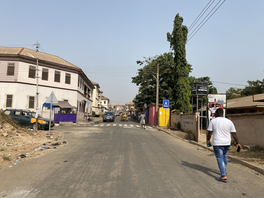 Pupils crossing at a newly signed school zone in Kumasi